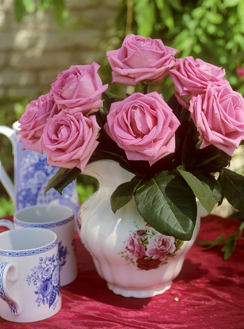 Roses in a milk jug