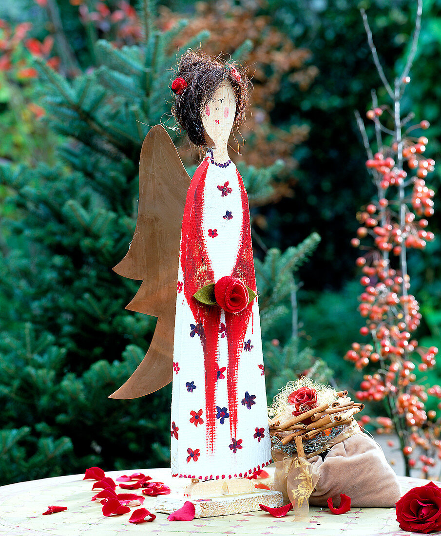 Wooden Christmas angel in open air