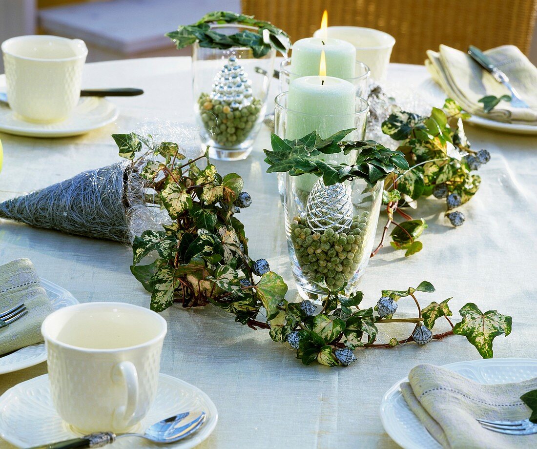 Christmas table decoration in silver