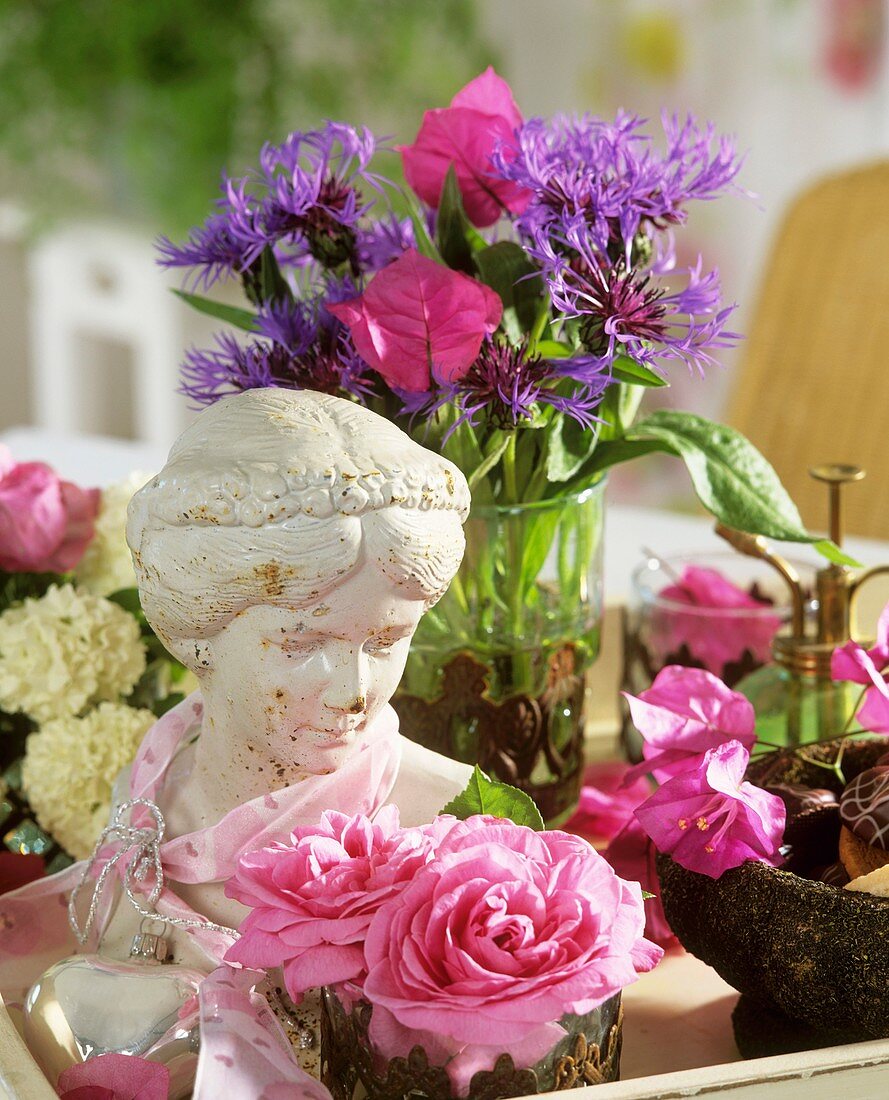 Porcelain bust with roses and cornflowers