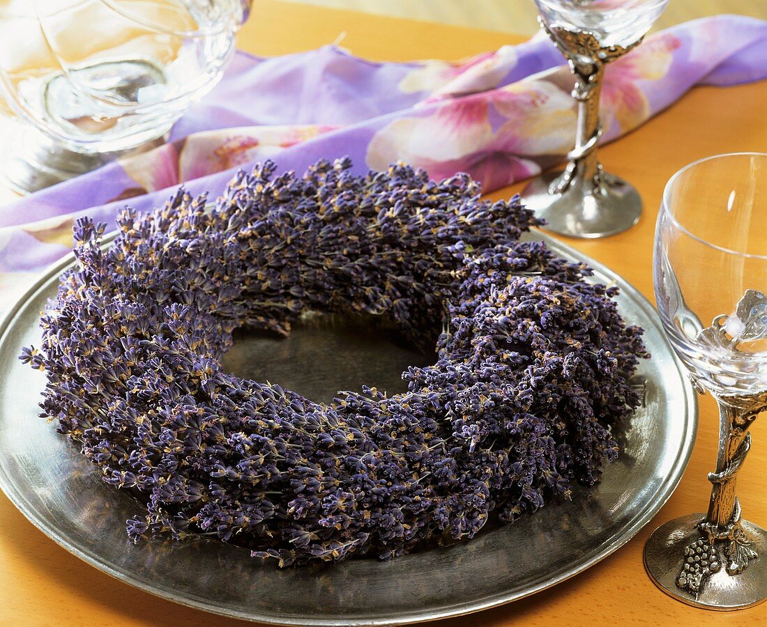 Lavender wreath on plate
