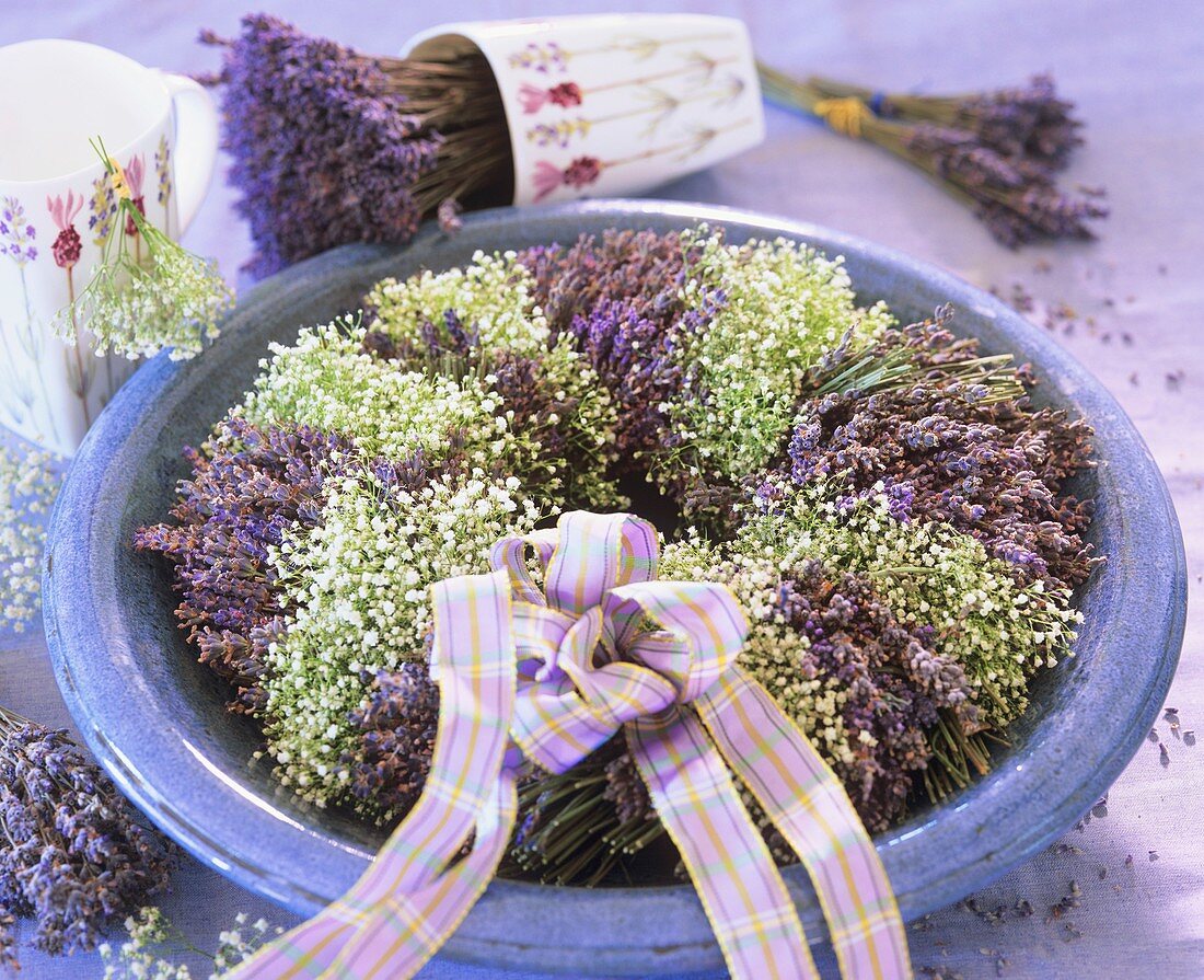 Mediterranean herb wreath - lavender and Gypsophila