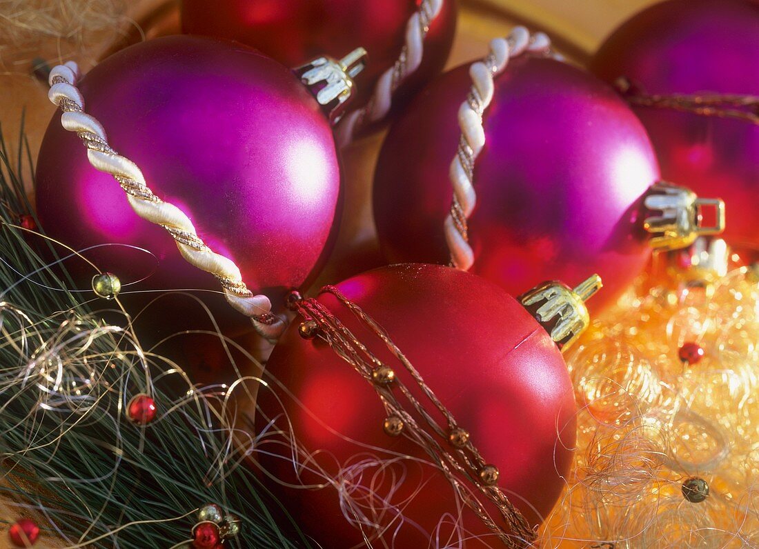 Christmas tree baubles with festive cord and beaded wire