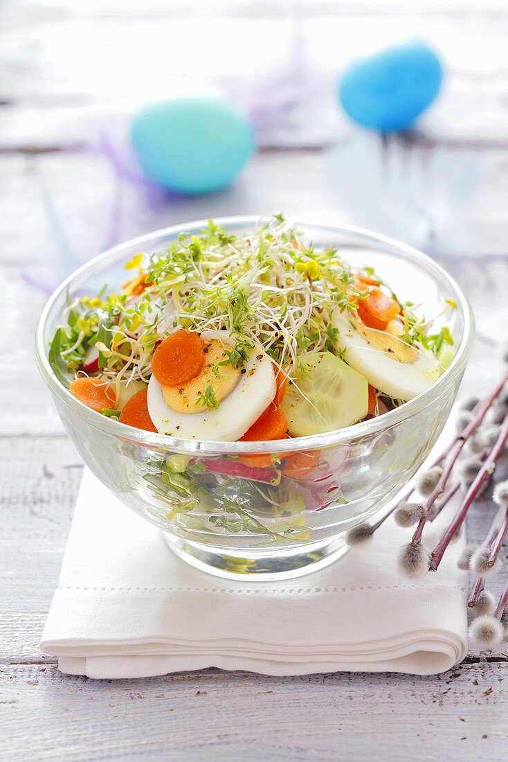 Cucumber, carrot, egg and cress salad for Easter