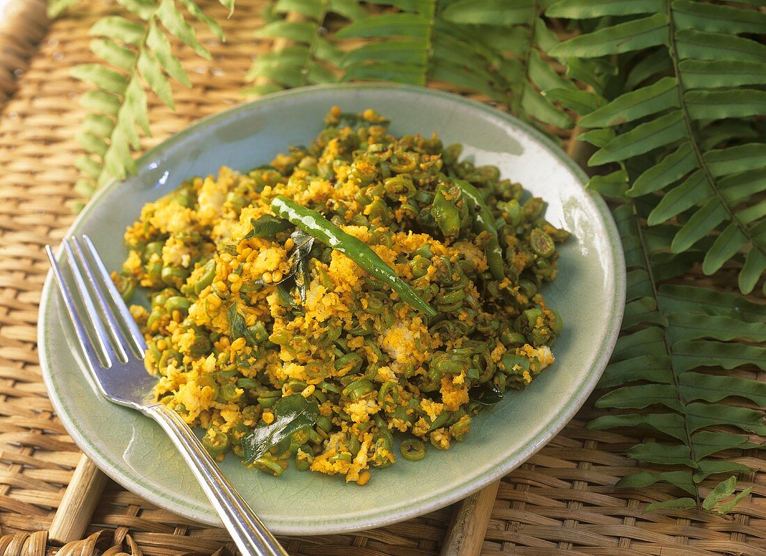 Chatu bati poda (Indian lentil dish with chilli rings)