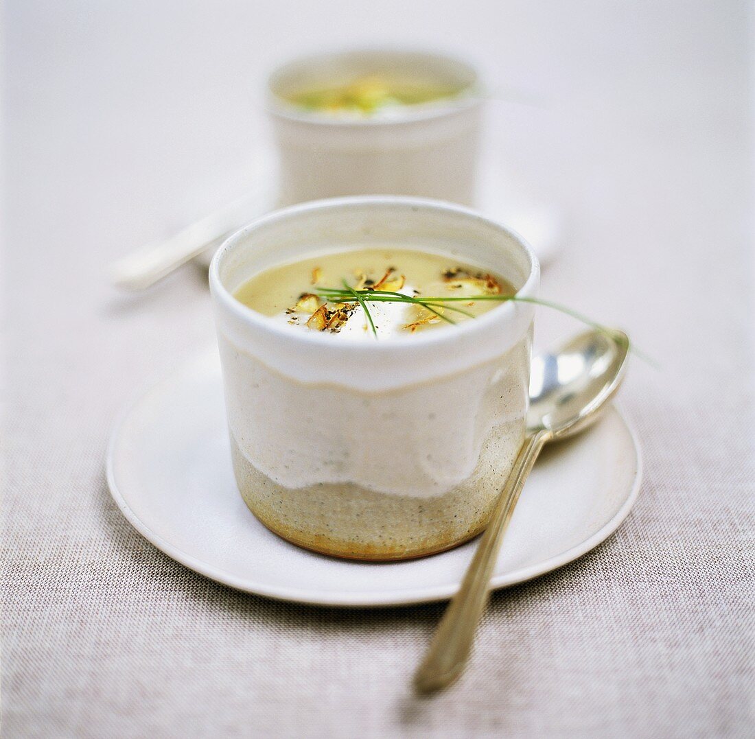 Creamed potato soup garnished with chives