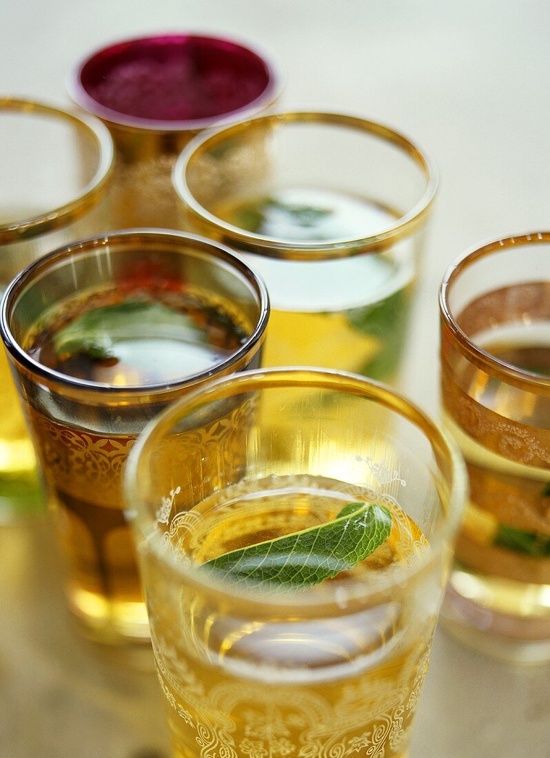 Mint tea in decorative glasses