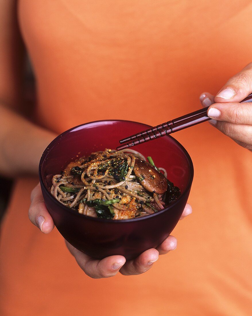 Soba noodles with shiitake mushrooms