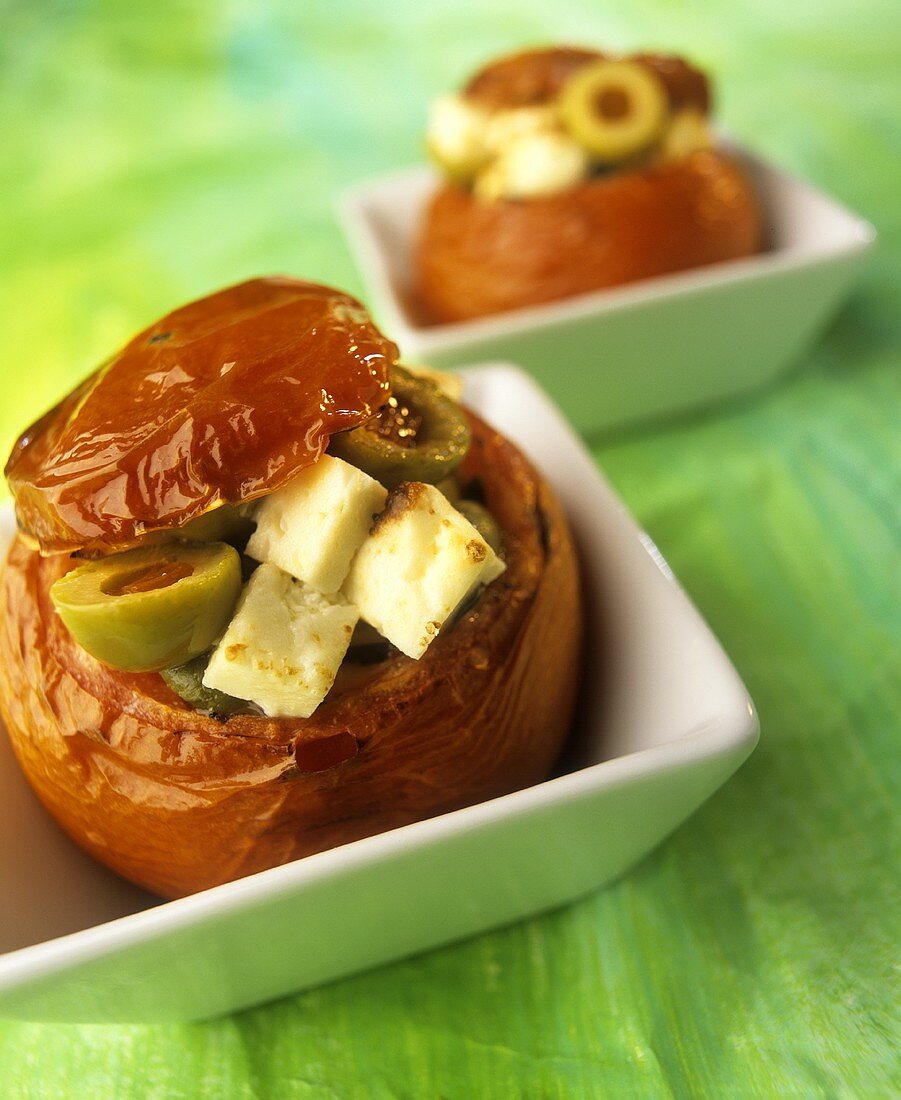 Tomatoes stuffed with sheep's cheese and olives