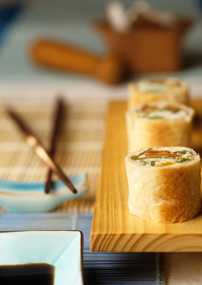 Sushi-style pastry rolls with coconut filling