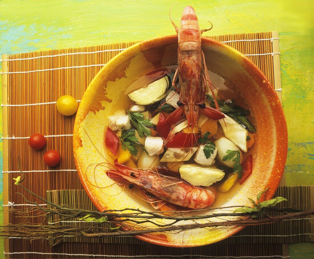 Mediterranean seafood soup with vegetables