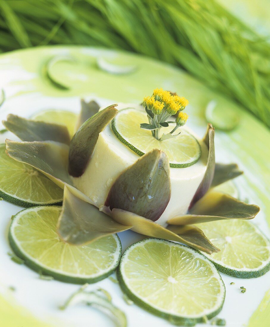 Artichoke custard with slices of lime