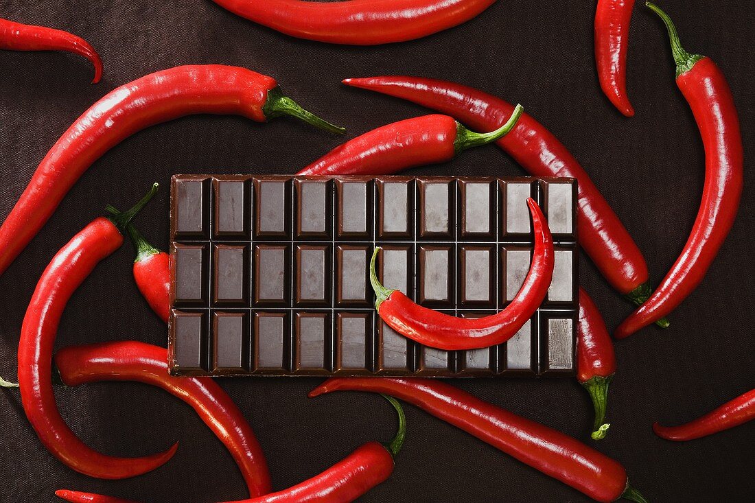 Bar of chocolate with chillies