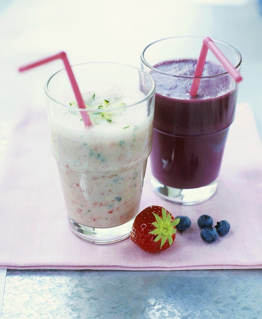 Citrus fruit smoothie with strawberries & blueberry kefir