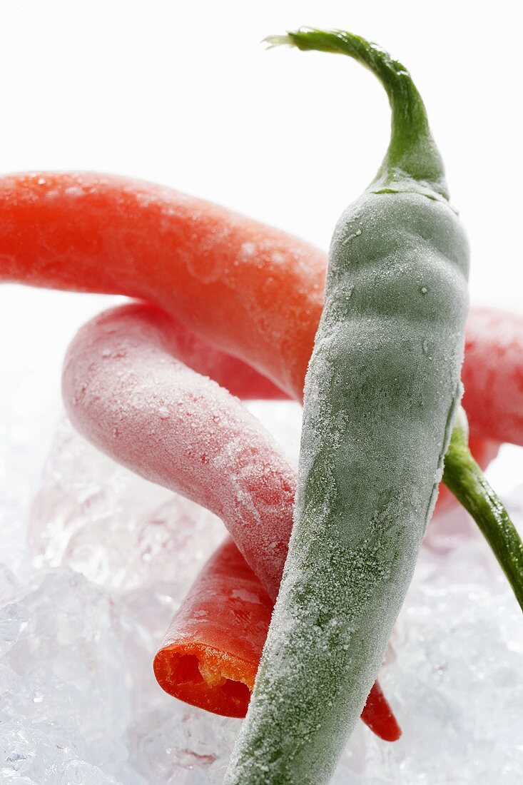 Frozen chillies (close-up)