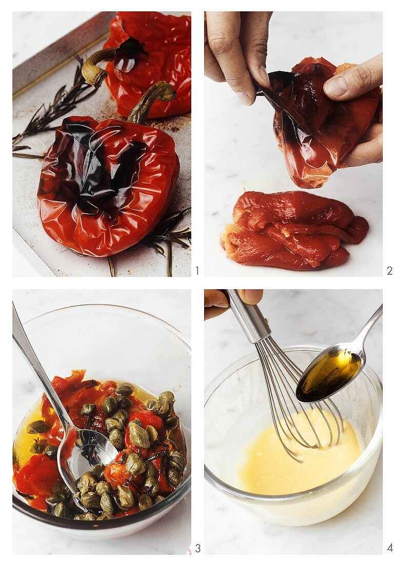 Preparing baked peppers with capers