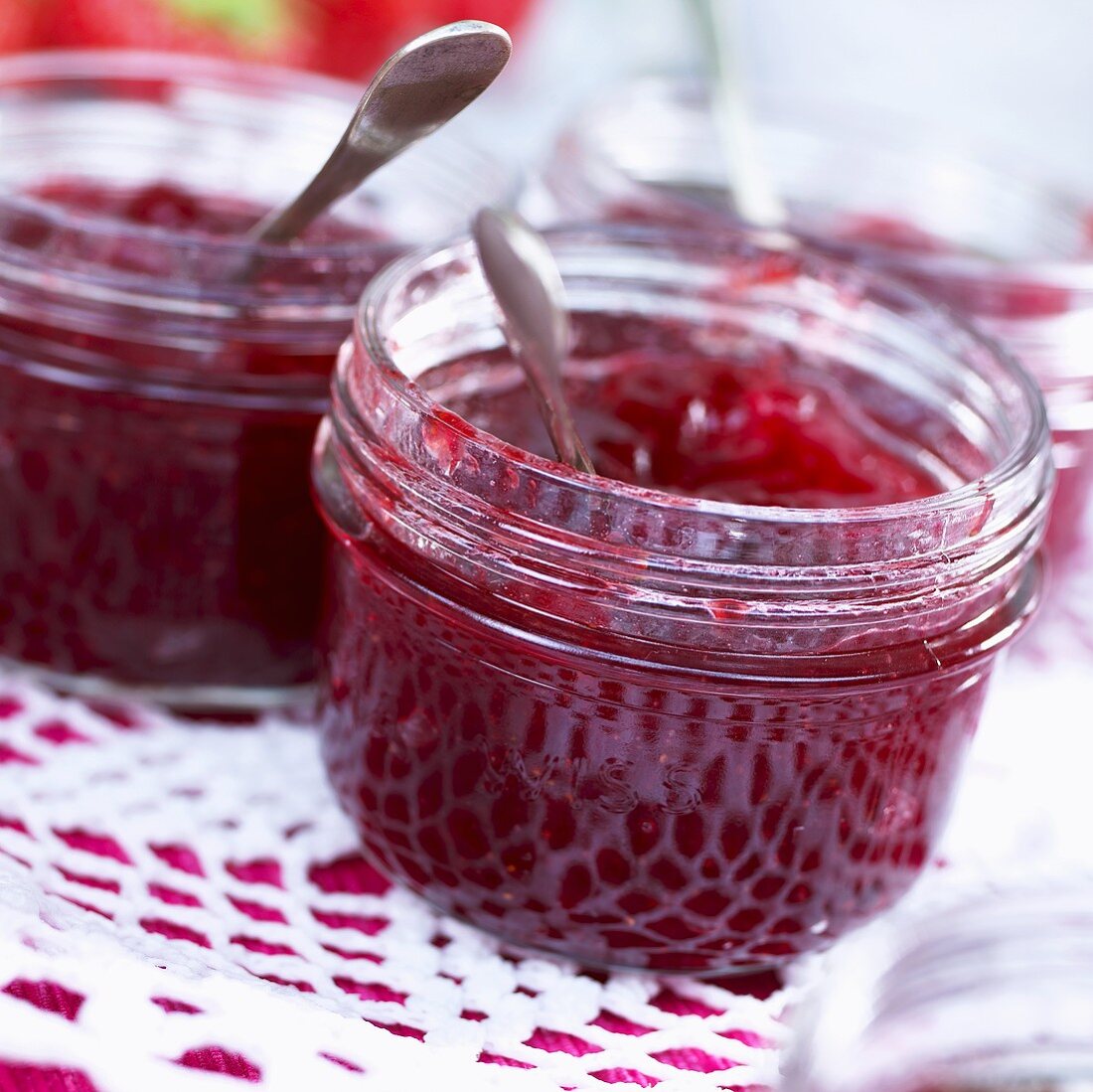 Strawberry jam in jars