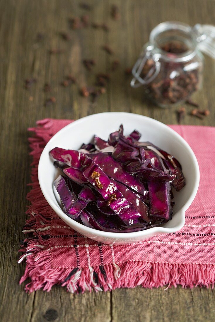 Fried strips of red cabbage