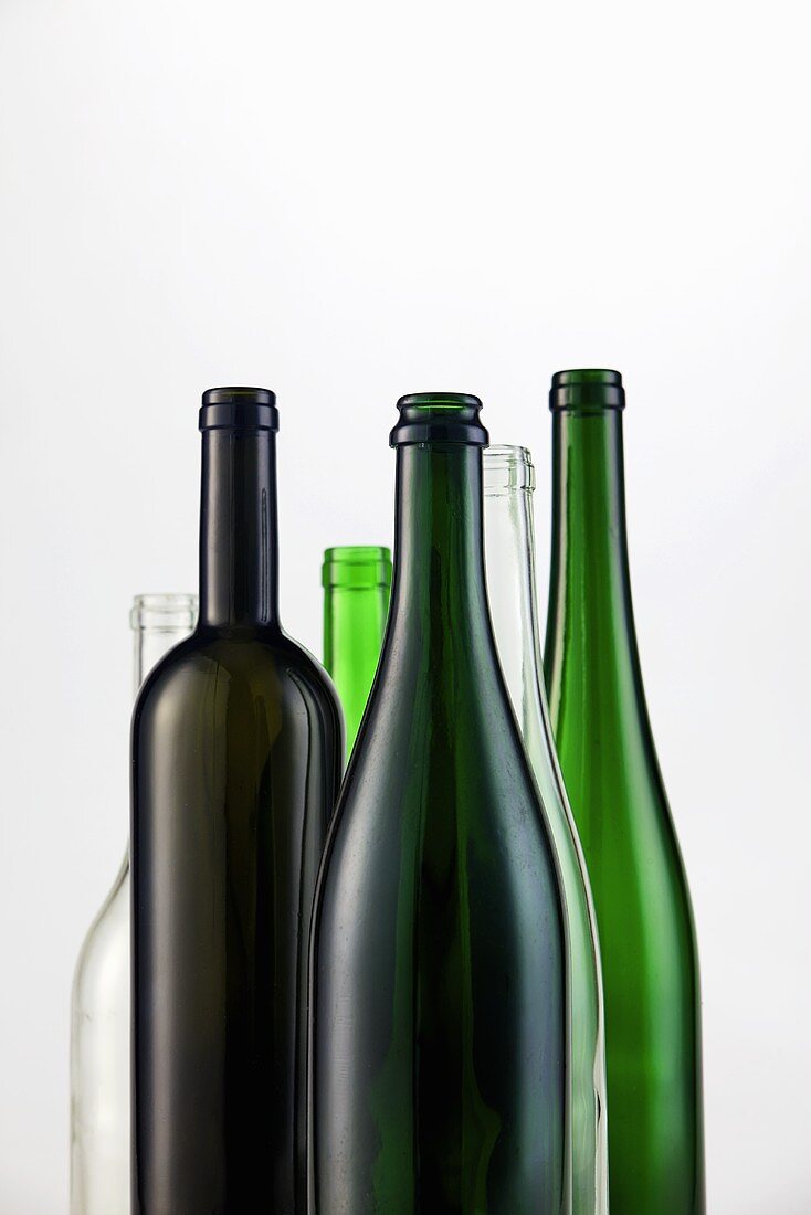 Empty green and clear bottles