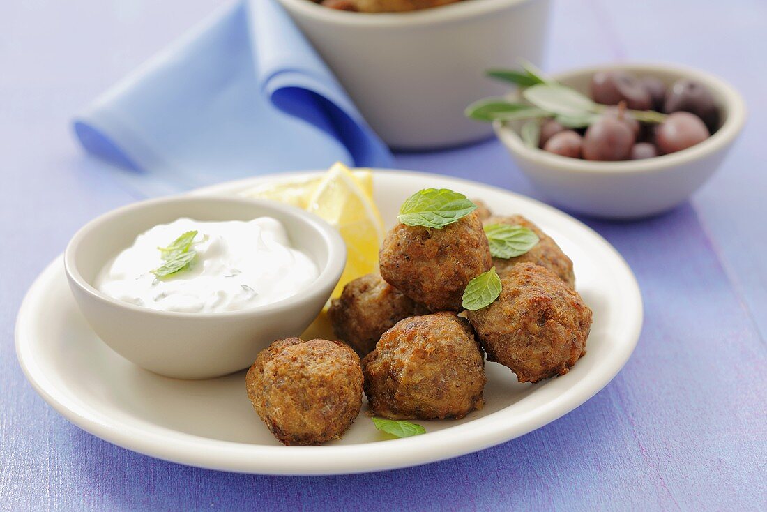 Keftedes with minted yoghurt