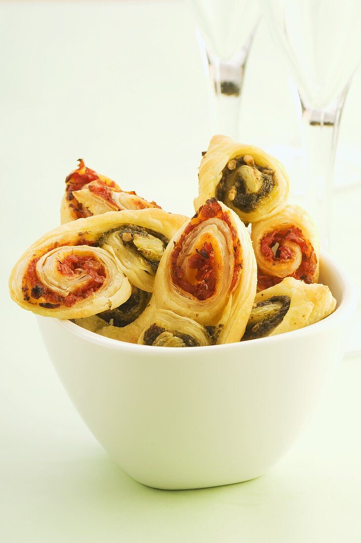 Palmiers with pesto and tomato filling