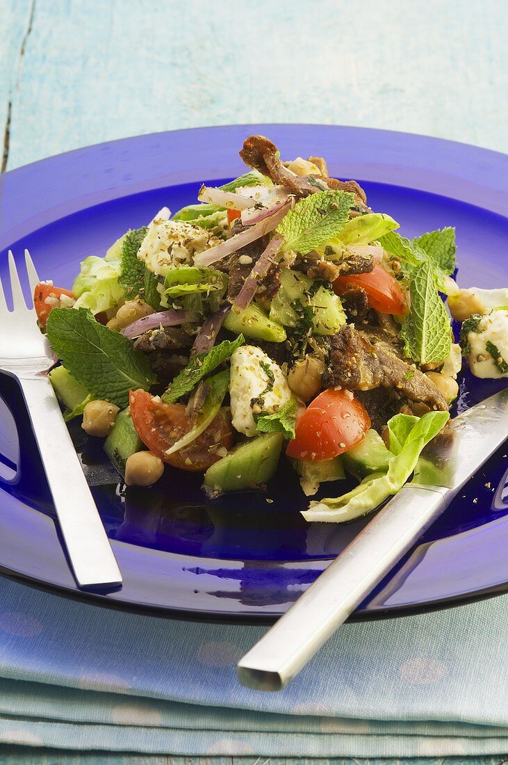 Cucumber, chick-pea and lamb salad with mint