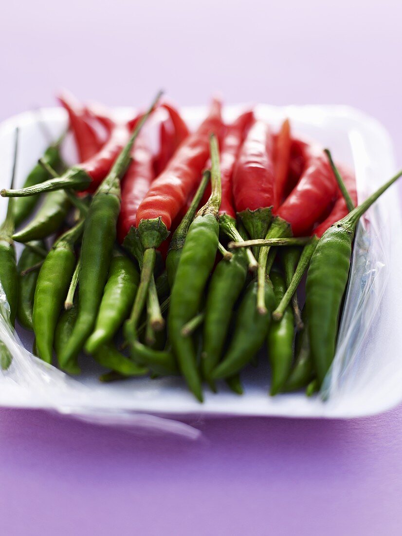 Fresh red and green chillies