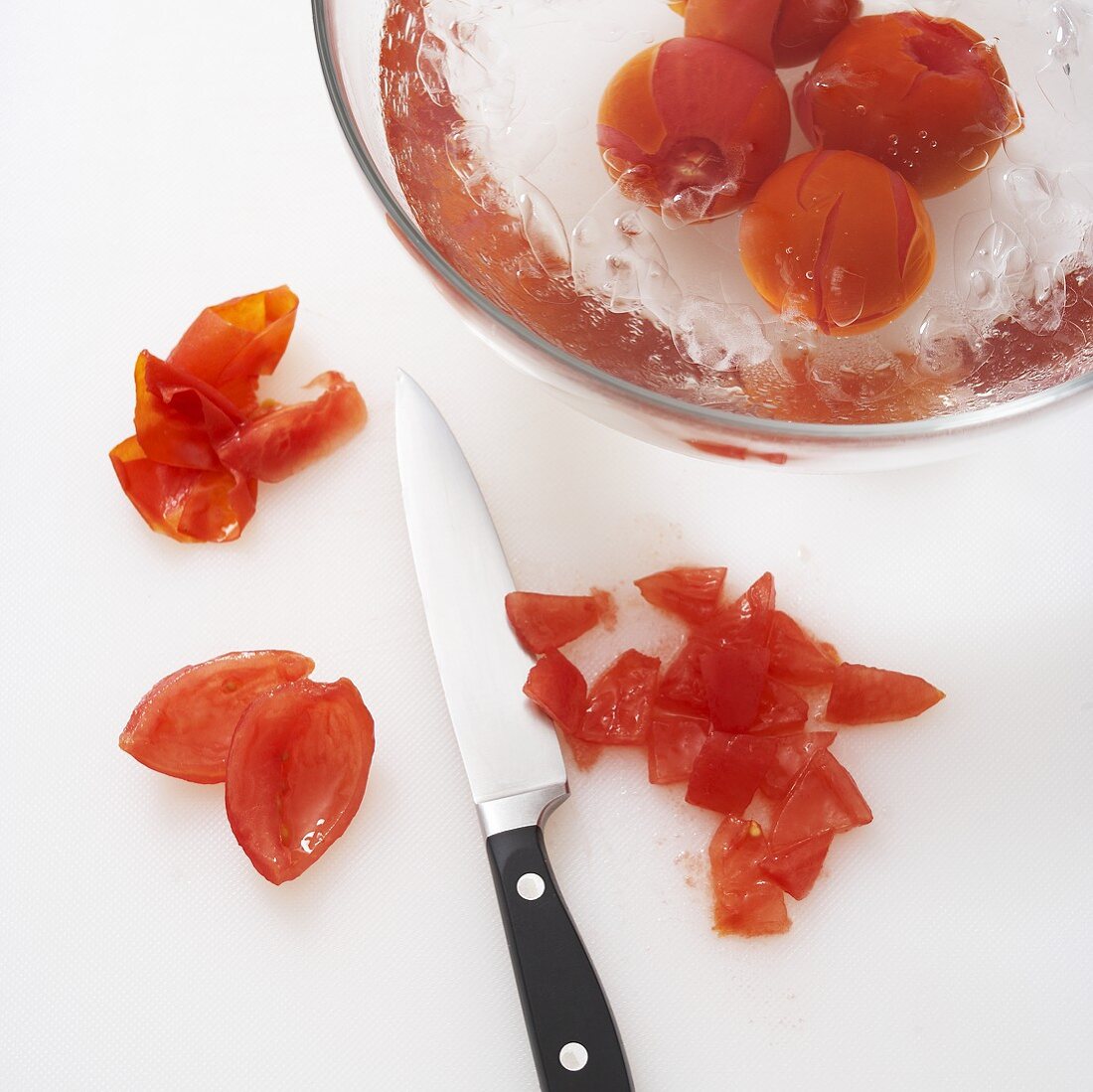 Dicing blanched tomatoes