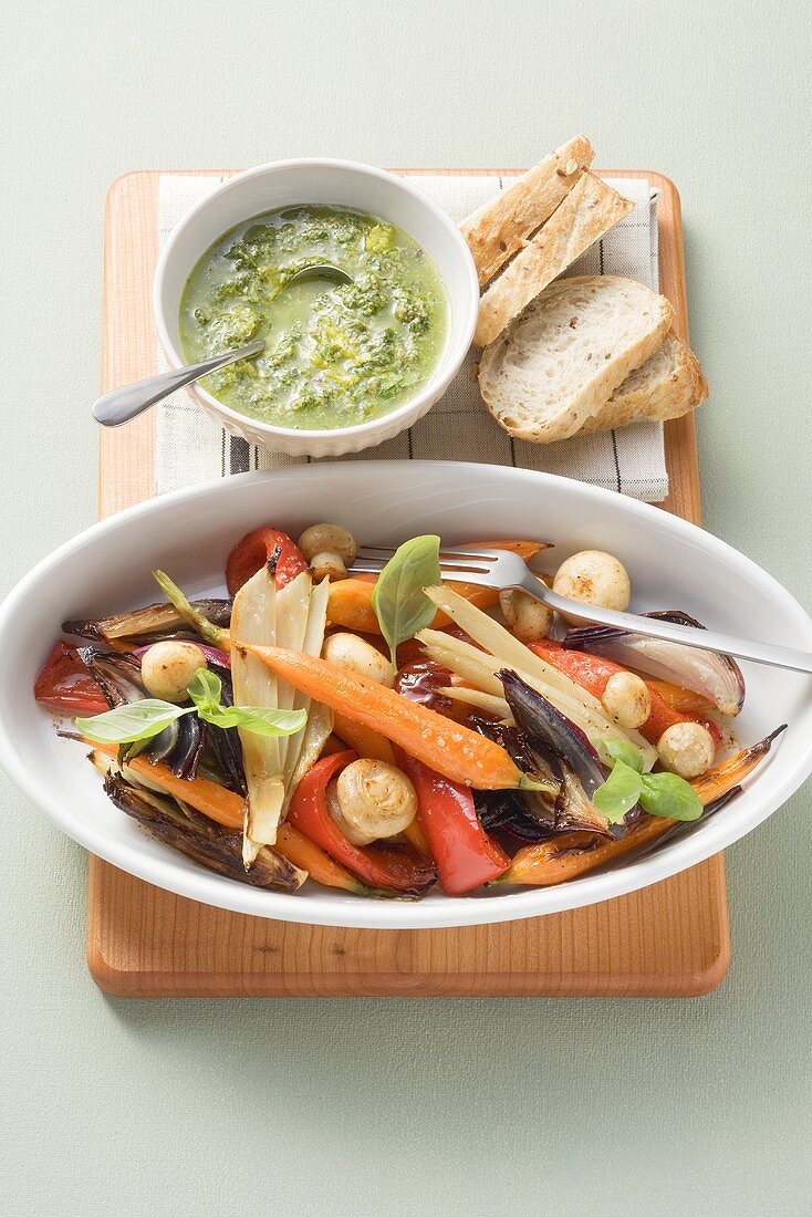 Roasted vegetables with salsa verde