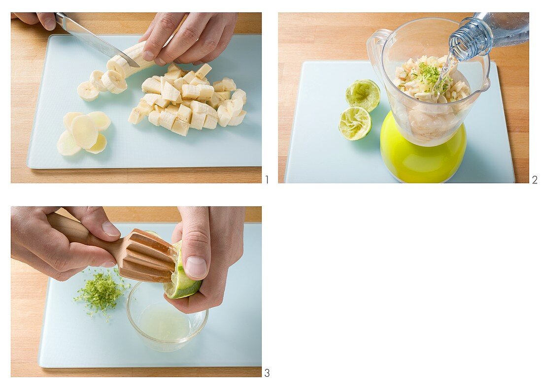 Making banana and ginger smoothie