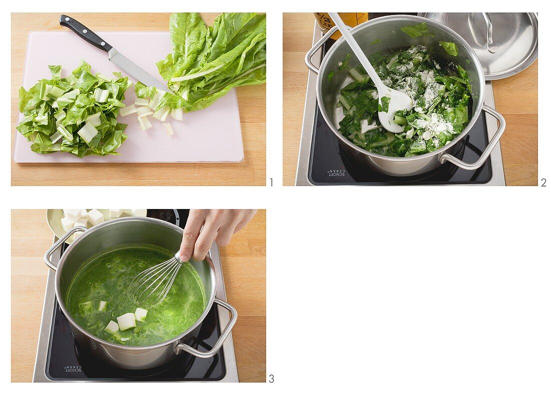 Gemüsecremesuppe mit Seidentofu zubereiten