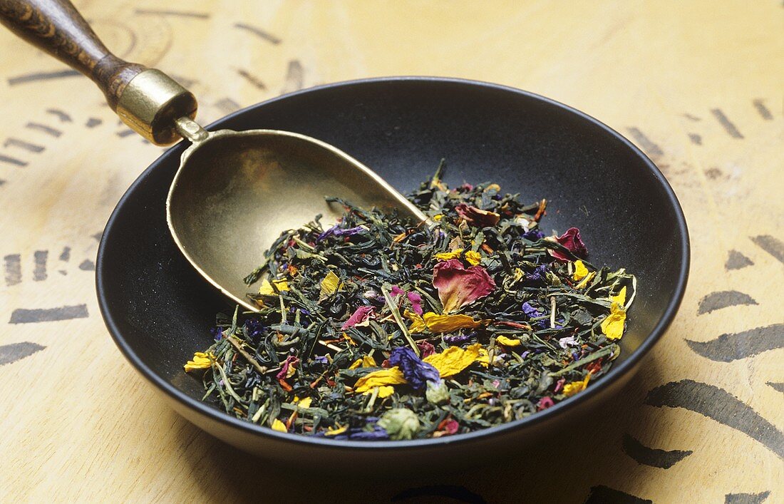 Dried tea leaves and flowers