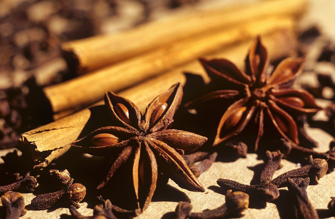 Star anise, cloves and cinnamon sticks