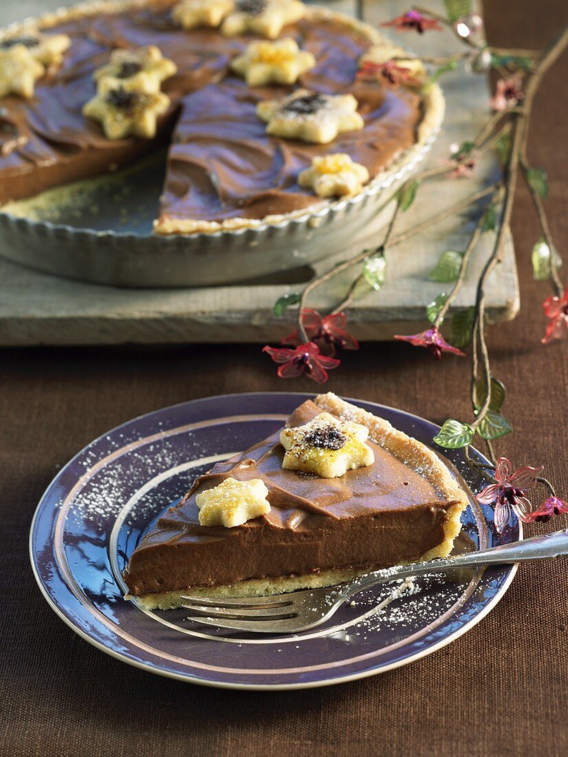 Toblerone truffle tart decorated with pastry stars