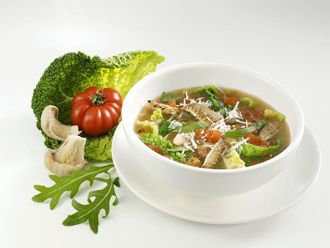 Savoy cabbage and mushroom soup