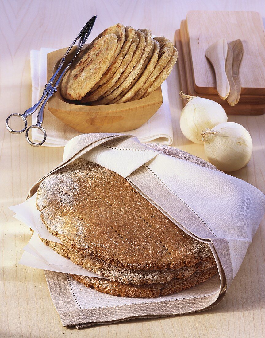 Barley flatbread, onion flatbread