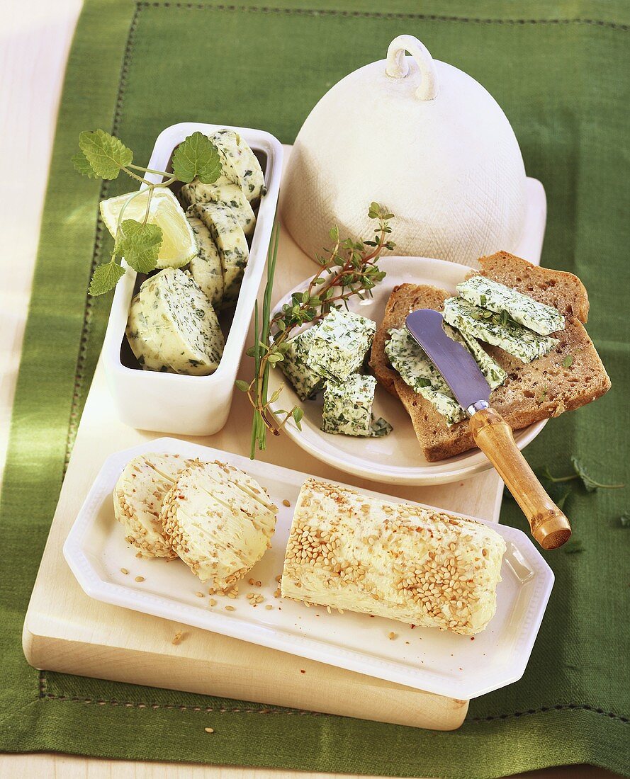 Lime butter, herb butter, garlic and sesame butter