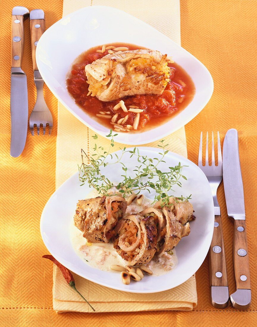 Veal roulade with pumpkin and turkey roulade with apricot