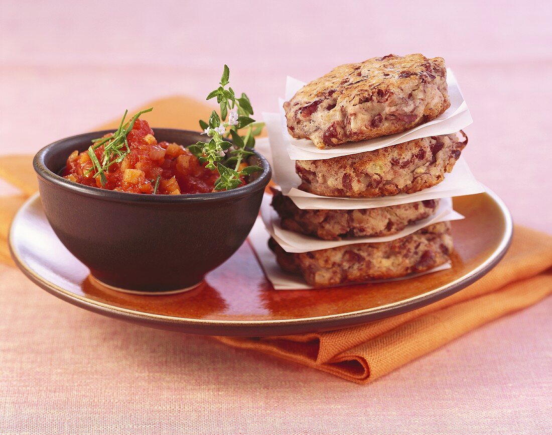 Kidney bean burgers with tomato sauce