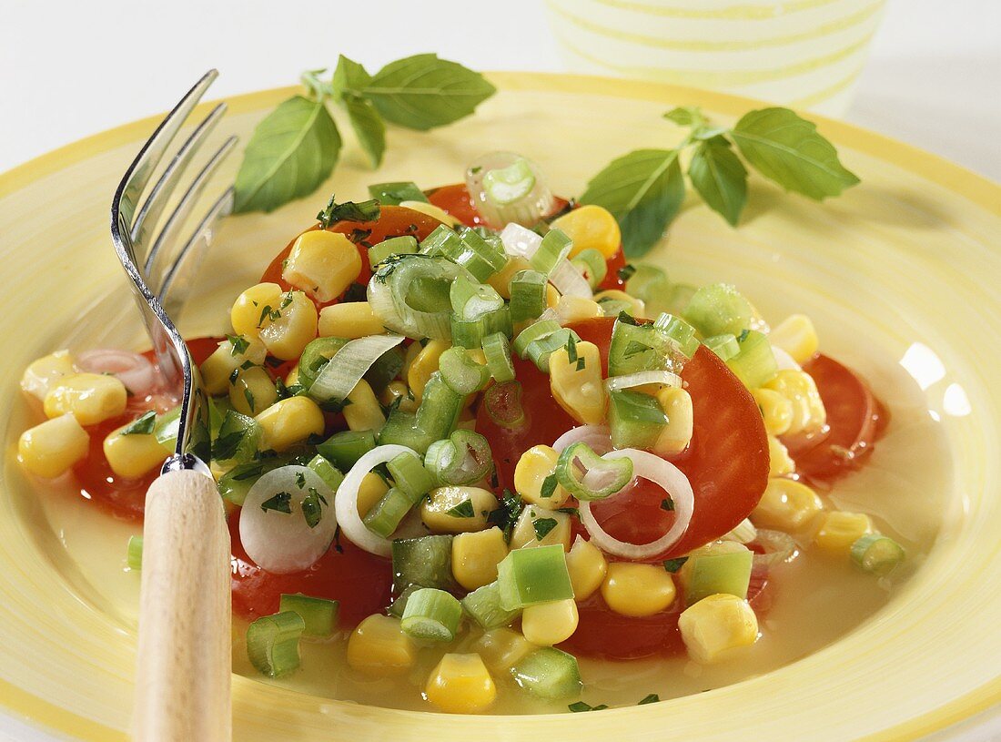 Pepper and tomato salad with sweetcorn