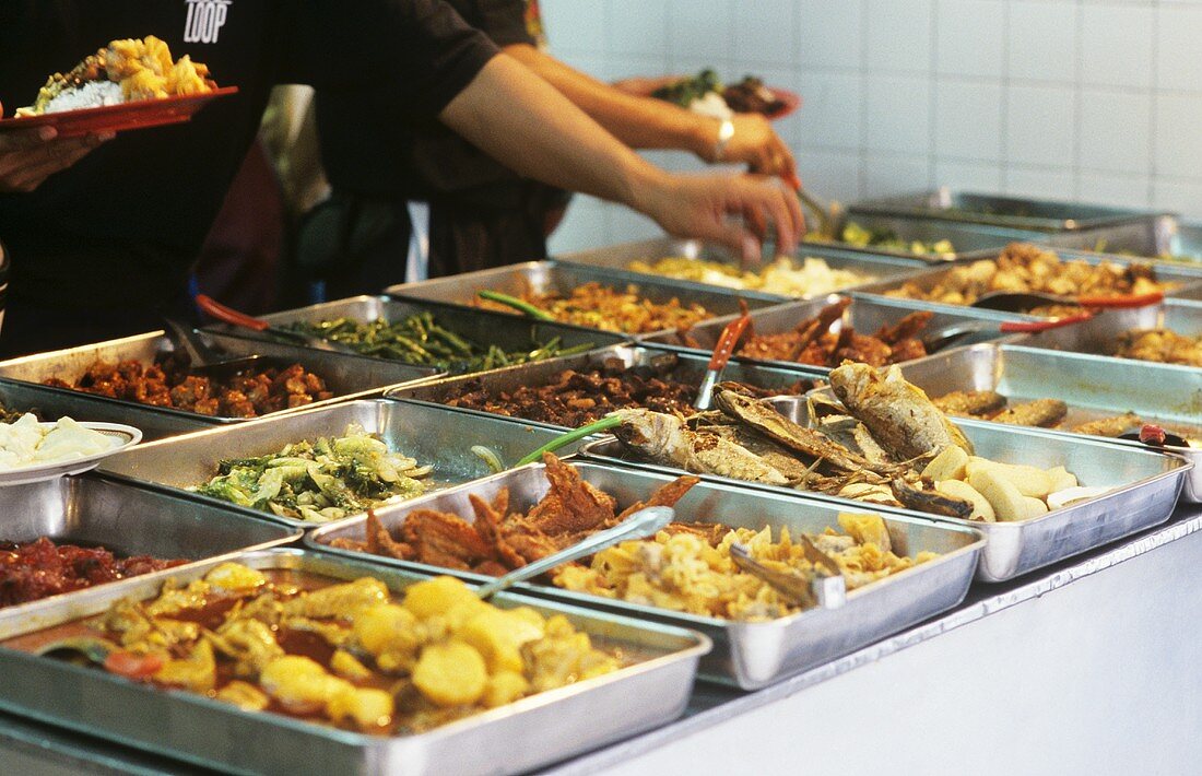 Verschiedene Gerichte am Strassenstand (Malaysia)