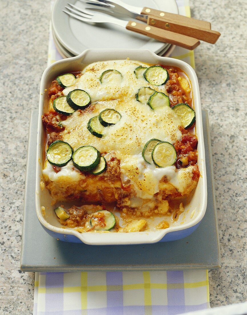 Polenta bake with mince and courgettes
