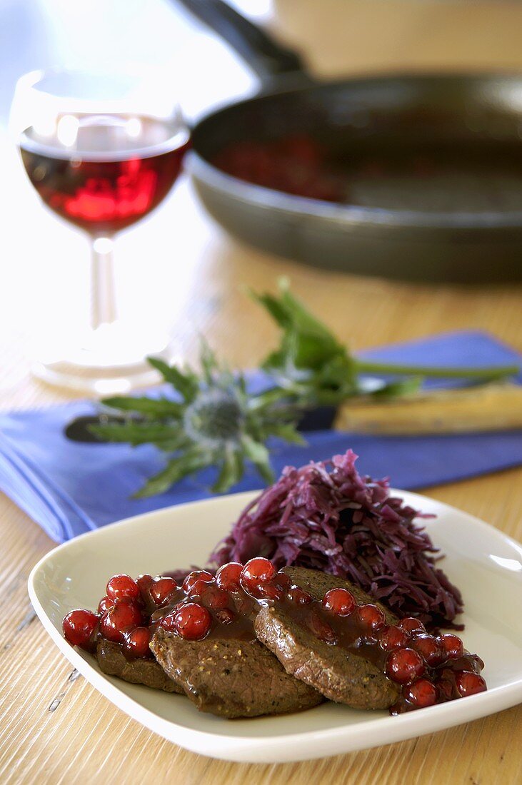 Venison medallions with red cabbage & redcurrants (Scotland)