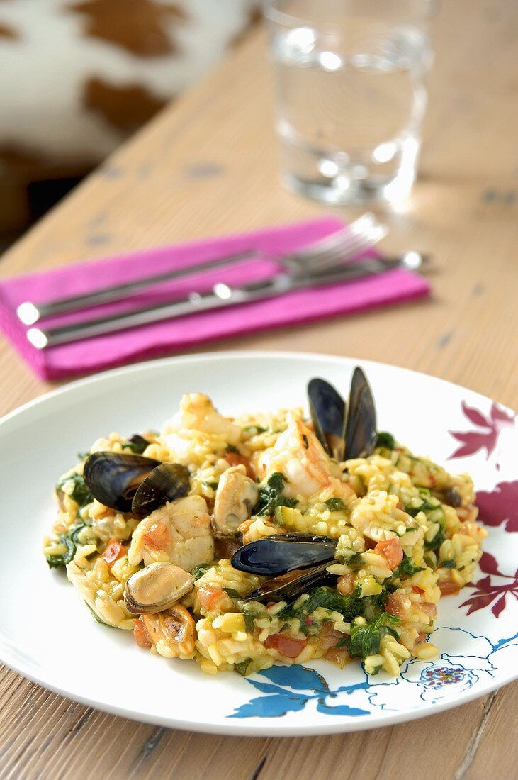 Risotto with seafood and herbs