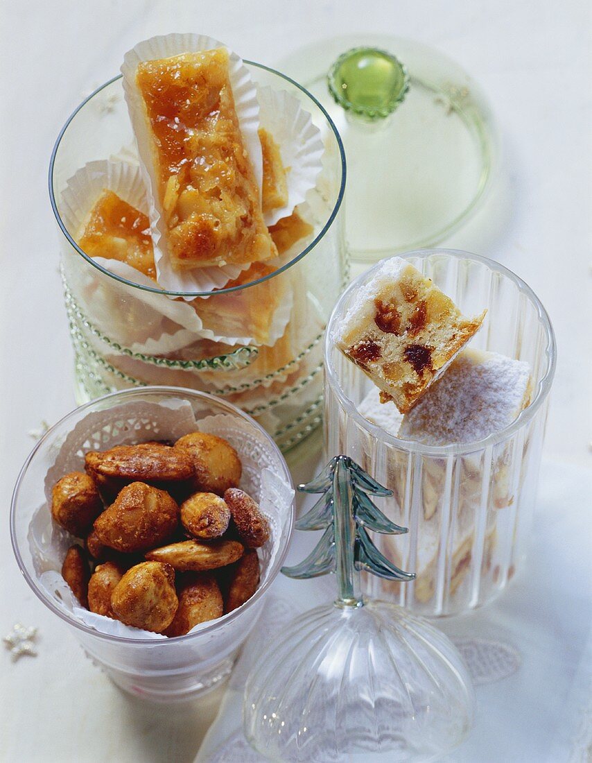 Stollen squares, ginger fruit slices and nuts