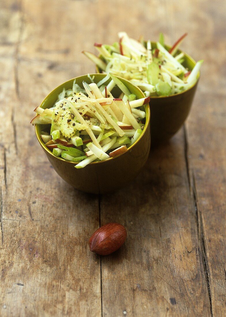 Raw vegetable salad with Parmesan and pecan oil