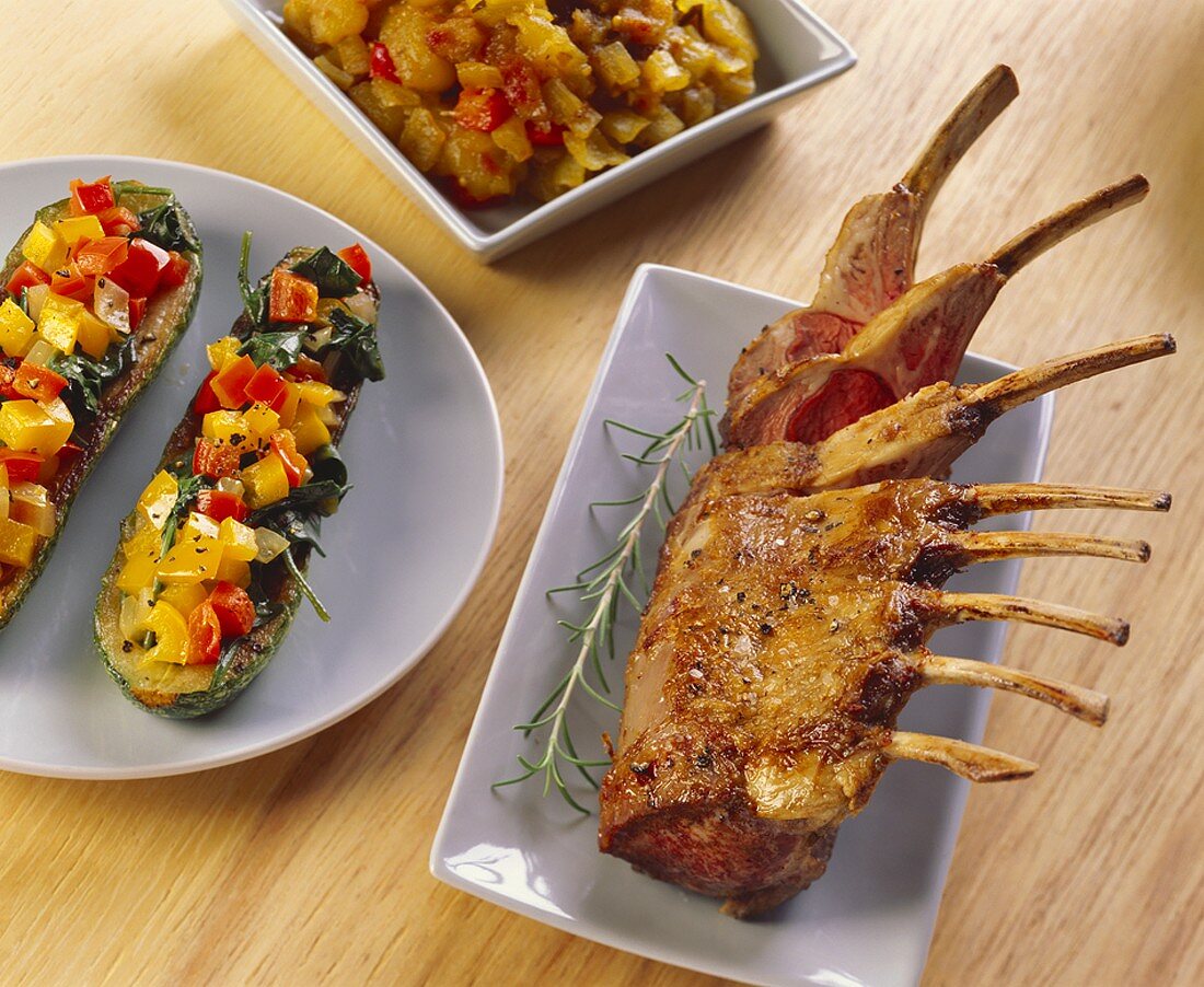 Rack of lamb and stuffed courgettes