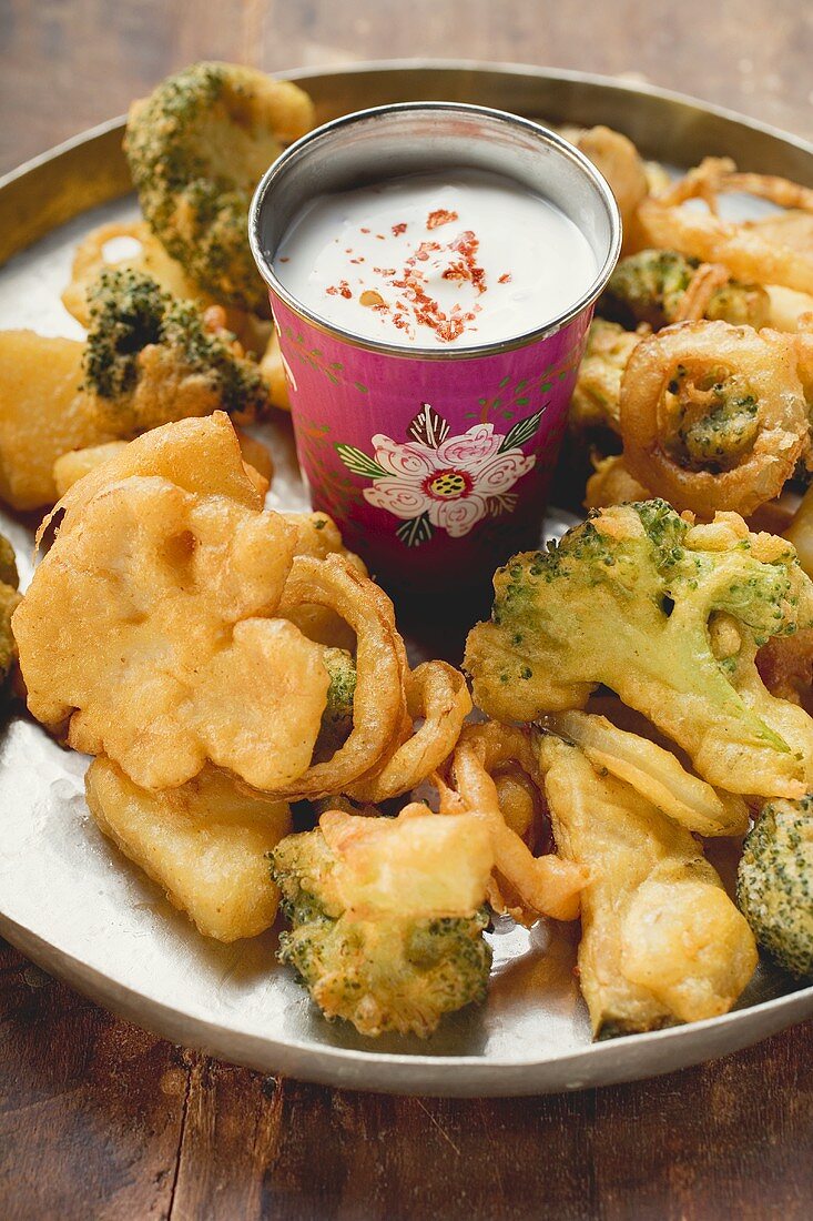 Vegetable tempura with yoghurt dip