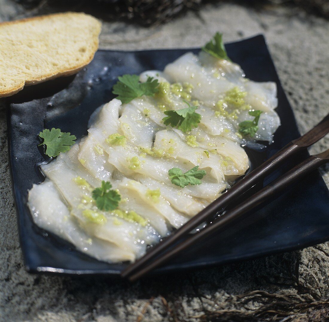 Heilbuttcarpaccio mit Wasabi