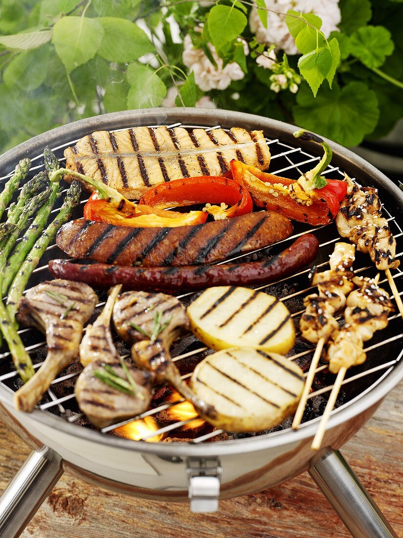Grilled food on a table grill
